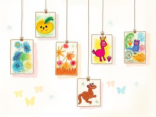 子供の絵が飾られている様子